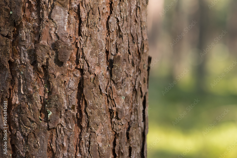 NATURAL ENVIRONMENT - Bark of a pine tree growing in the forest NATURAL ENVIRONMENT - Bark of a pine tree growing in the forest