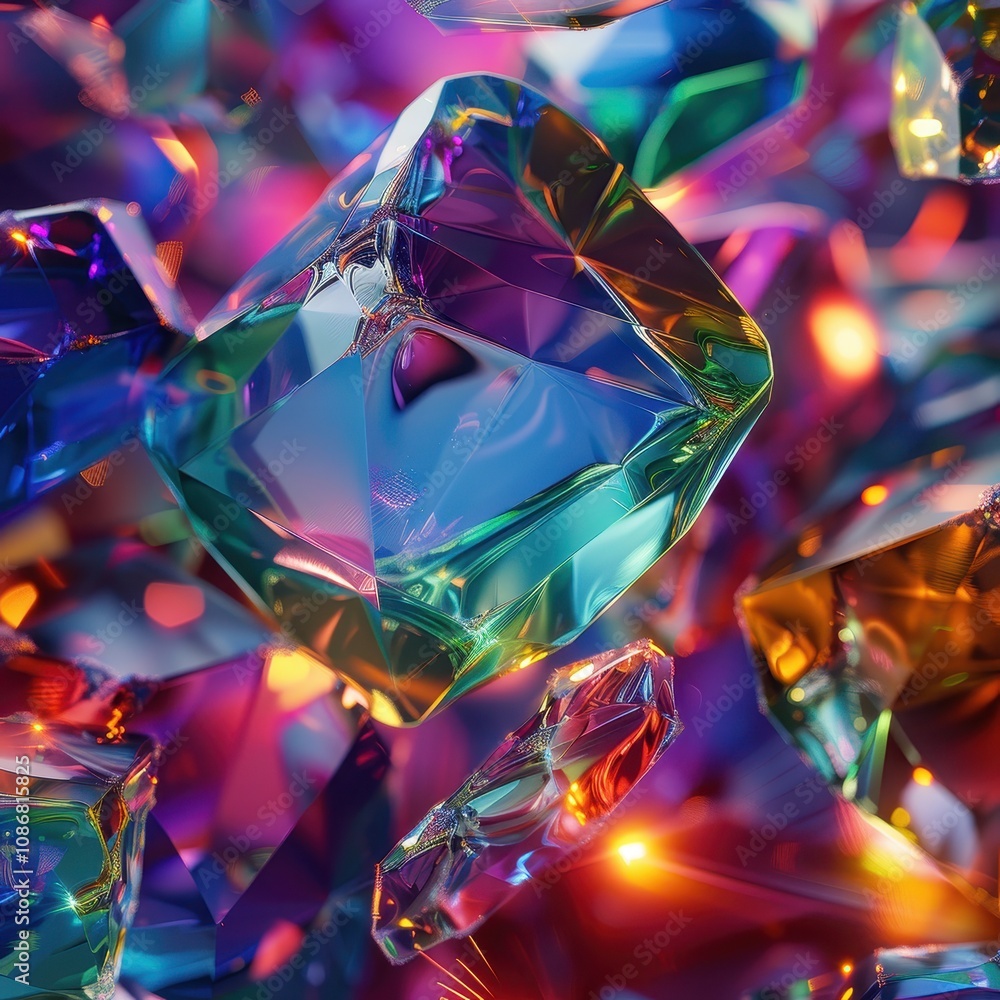 A vibrant close-up of colorful, sparkling crystals reflecting light, creating a mesmerizing display of hues and brilliance. A vibrant close-up of colorful, sparkling crystals reflecting light, creating a mesmerizing display of hues and brilliance.