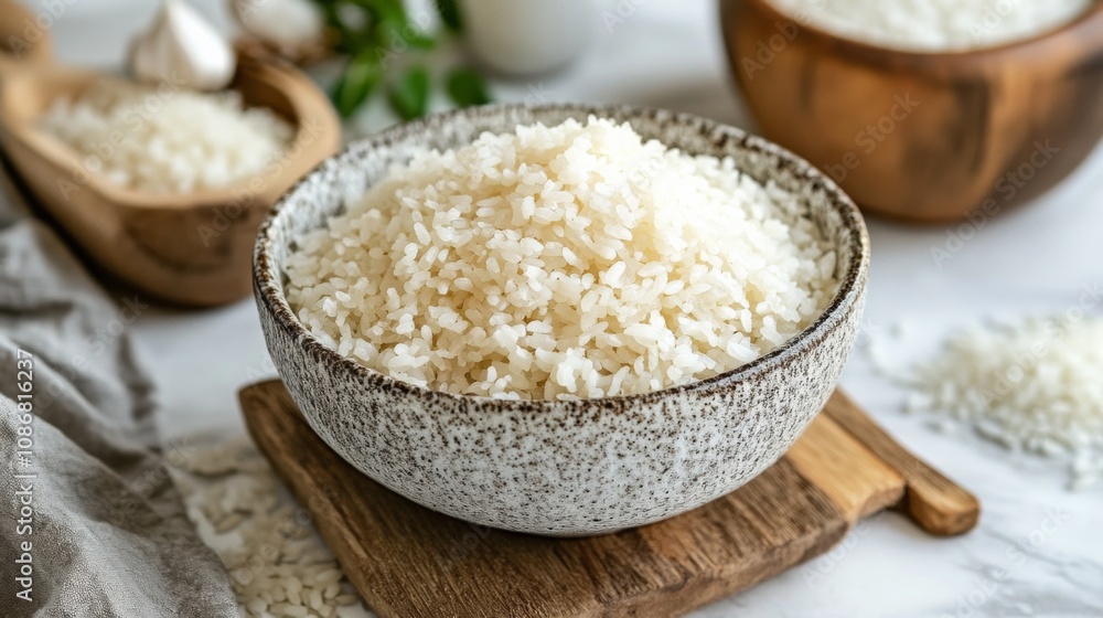 Bowl of Rice on Wooden Board Bowl of Rice on Wooden Board