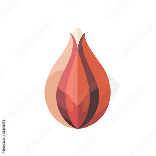 Simple flat 2D illustration of a shallot on a white plate isolated on a white background, vector 2D shallot branch