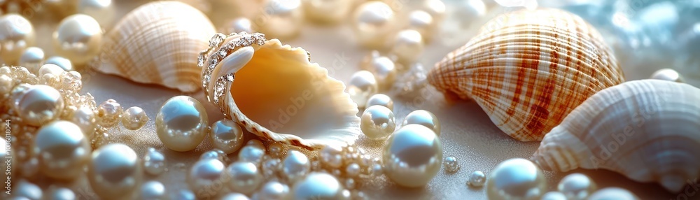 Beautiful shells and pearls arranged elegantly, showcasing the marvels of nature's treasures and sea life. Beautiful shells and pearls arranged elegantly, showcasing the marvels of nature's treasures and sea life.