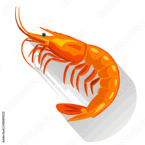 Simple flat 2D icon big shrimp isolated on a transparent background, vector, flat design, animation design, vector, flat design, animation design, simple flat 2D icon, flat vector