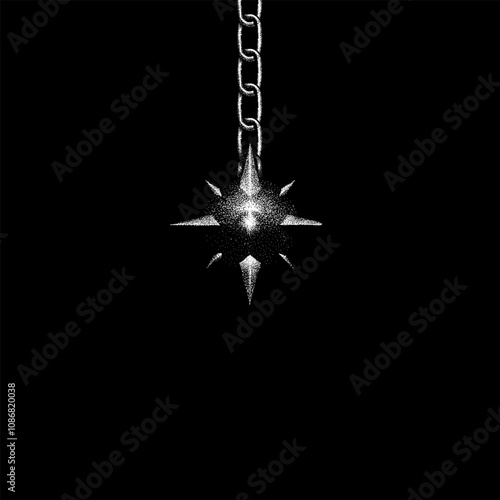 chain and spiked ball hand drawing vector isolated on black background.