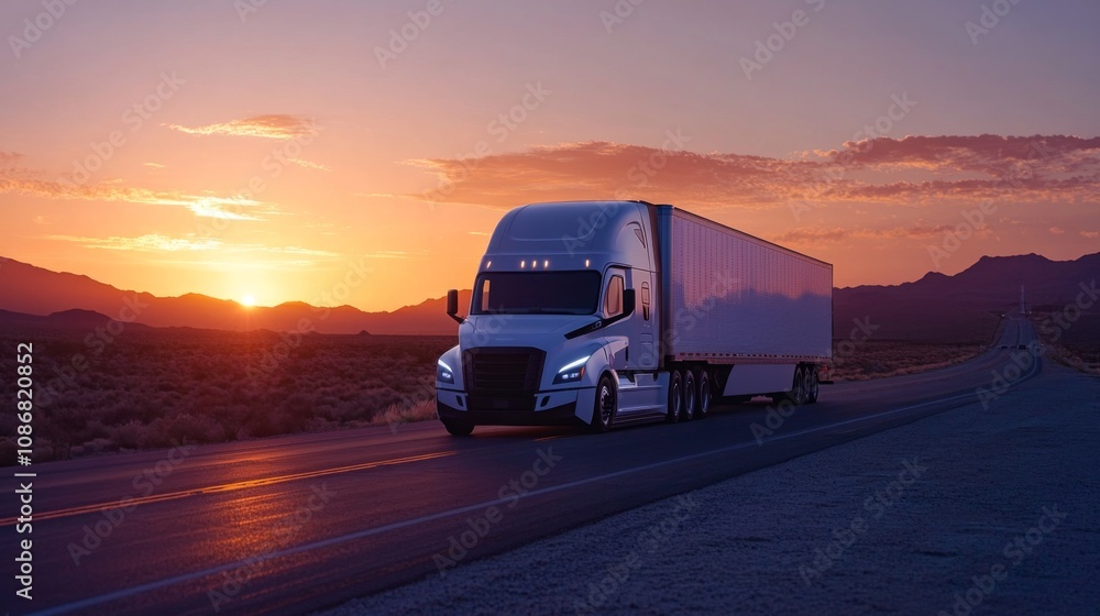 Obraz premium Truck Driving into the Sunset