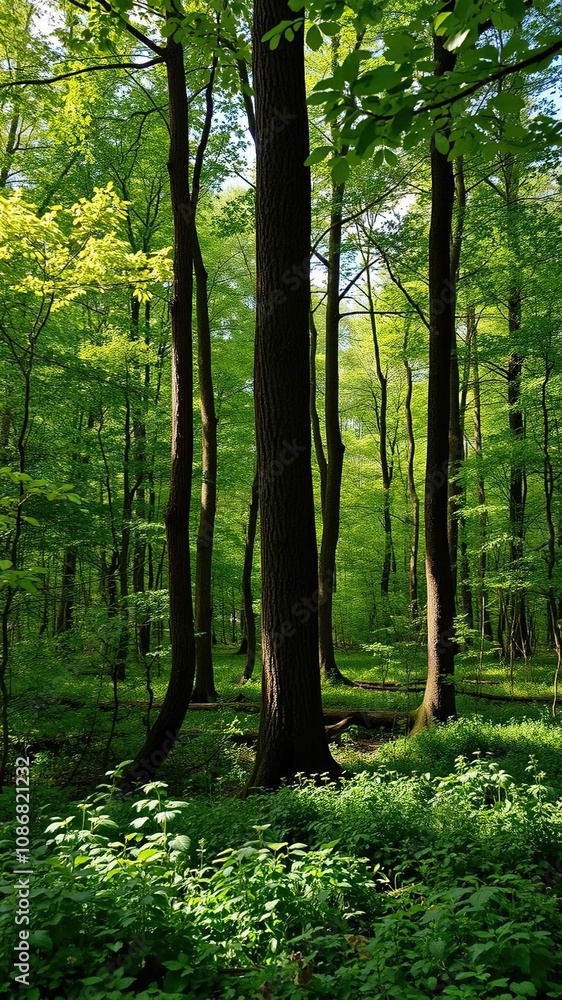 Lush green forest in the southern part of Bialowieza, Poland, showcasing diverse flora and fauna, peaceful, environment Lush green forest in the southern part of Bialowieza, Poland, showcasing diverse flora and fauna, peaceful, environment