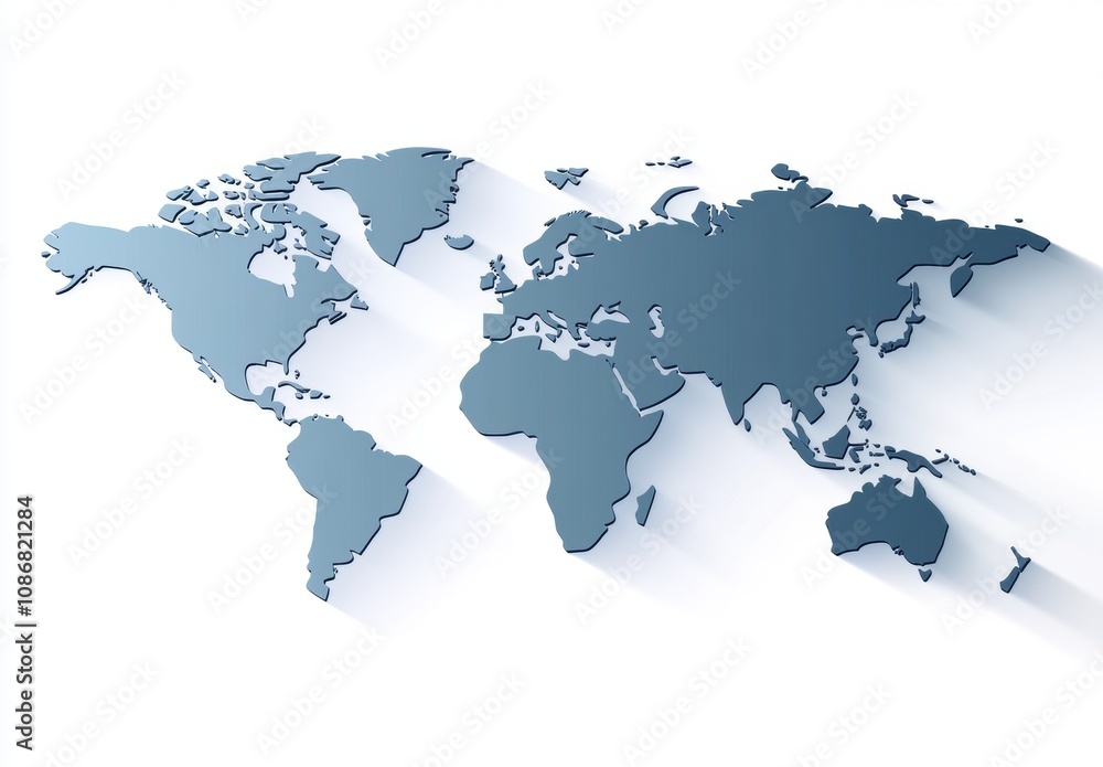 Detailed and Stylish World Map with Subtle Shadows, Perfect for Backgrounds in Travel, Geography, Science Projects, and Educational Material Use Detailed and Stylish World Map with Subtle Shadows, Perfect for Backgrounds in Travel, Geography, Science Projects, and Educational Material Use