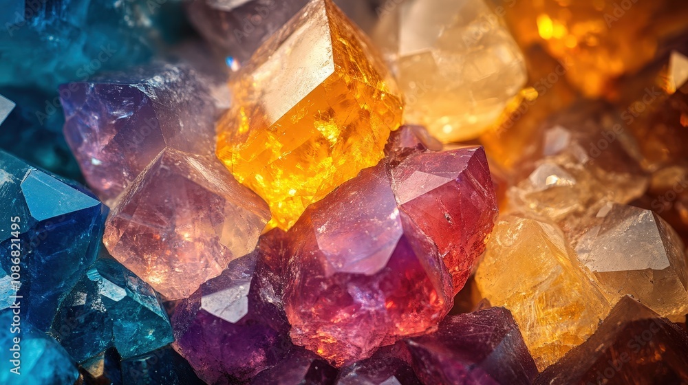 Vibrant gemstones of various colors shine brightly, capturing light and showcasing their unique textures and shapes. Vibrant gemstones of various colors shine brightly, capturing light and showcasing their unique textures and shapes.