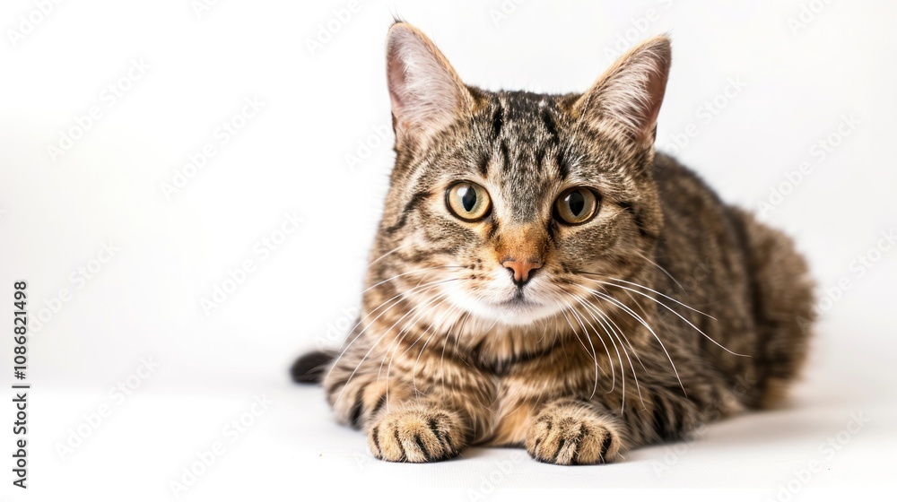 photograph of photo of a cat on a plain white background wide angle lens