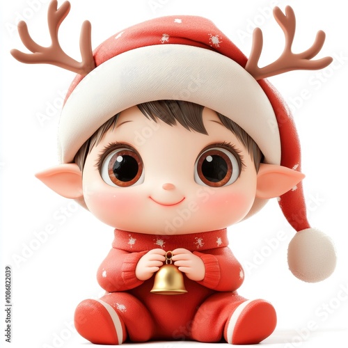 Adorable Christmas Elf Baby Holding Bell