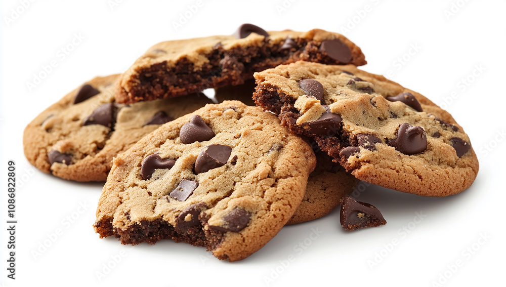Chocolate chip cookies, on a white background Chocolate chip cookies, on a white background