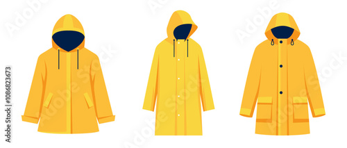 Yellow Raincoat. Autumn raincoat protects from vector set
