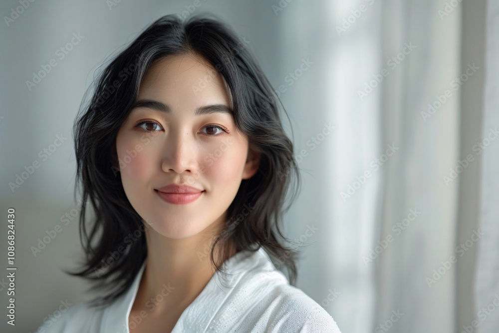 South East Asian woman with striking makeup and a trendy hairstyle. South East Asian woman with striking makeup and a trendy hairstyle.