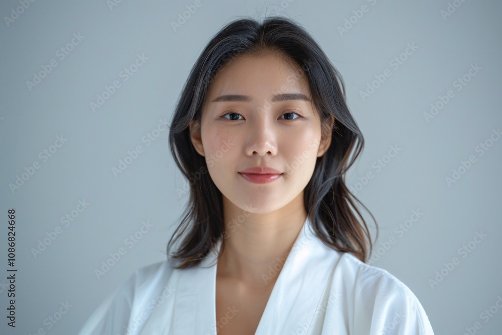 South East Asian woman with striking makeup and a trendy hairstyle. South East Asian woman with striking makeup and a trendy hairstyle.
