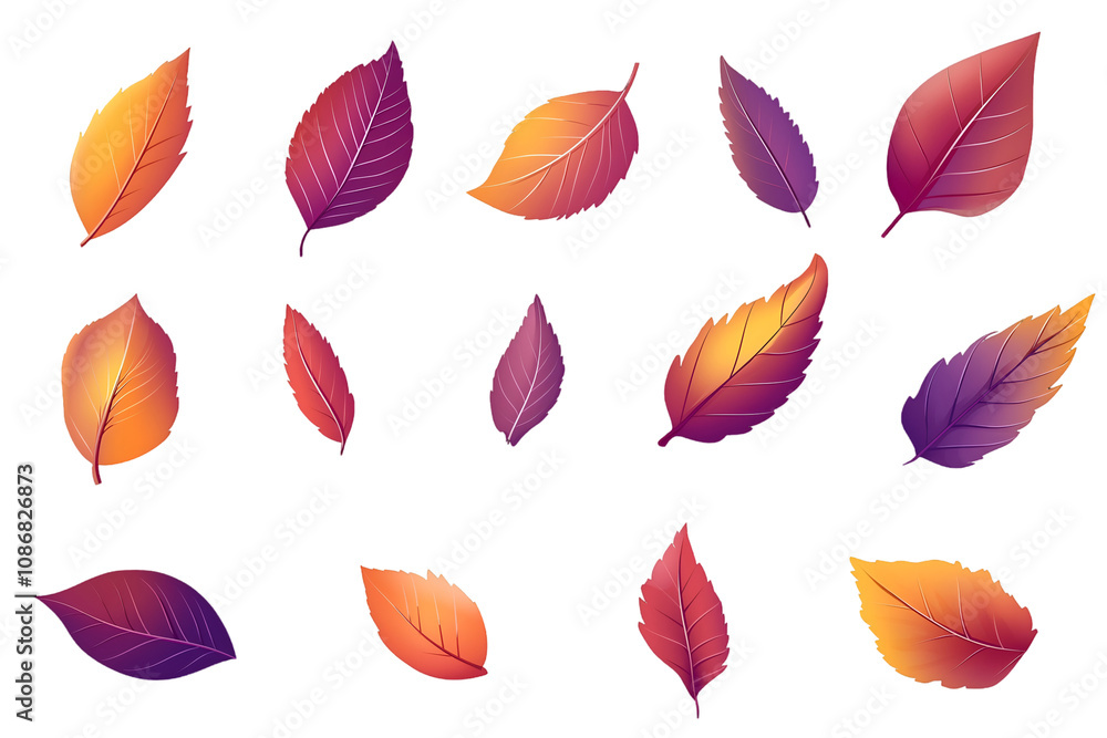 Obraz premium Autumn leaves isolated on white background, cut out png.