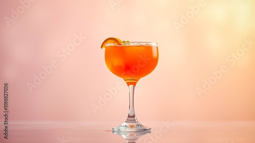 Wallpaper Mural A refreshing orange cocktail garnished with a citrus wedge and a sprig of mint in a stemmed glass on a peach-colored background. Torontodigital.ca