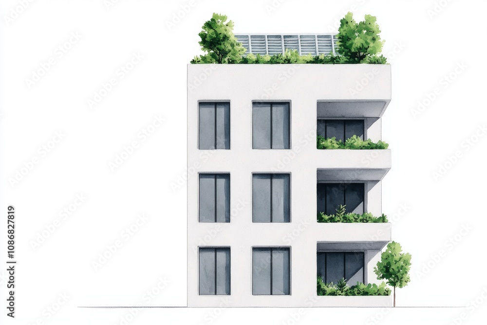 Modern Building with Green Roof and Solar Panels Modern Building with Green Roof and Solar Panels