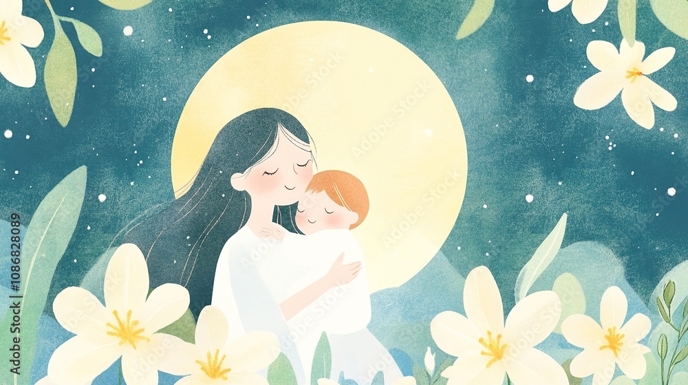 Charming Abstract Marketing Background Celebrating the Mid-Autumn Festival, Featuring a Family Enjoying Moon Viewing Under a Soft Watercolor Night Sky with Osmanthus Flowers, Capturing the Essence of Charming Abstract Marketing Background Celebrating the Mid-Autumn Festival, Featuring a Family Enjoying Moon Viewing Under a Soft Watercolor Night Sky with Osmanthus Flowers, Capturing the Essence of