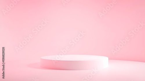 A minimalist single white platform stands out against a soft pink backdrop, ready to showcase your product.