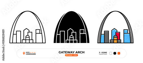 Gateway Arch Line Icon. St Louis USA, Silhouette, Color Symbol, Editable Stroke.