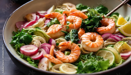 Wallpaper Mural Fresh shrimp salad with vibrant vegetables and citrus, perfect for a light summer meal at home Torontodigital.ca