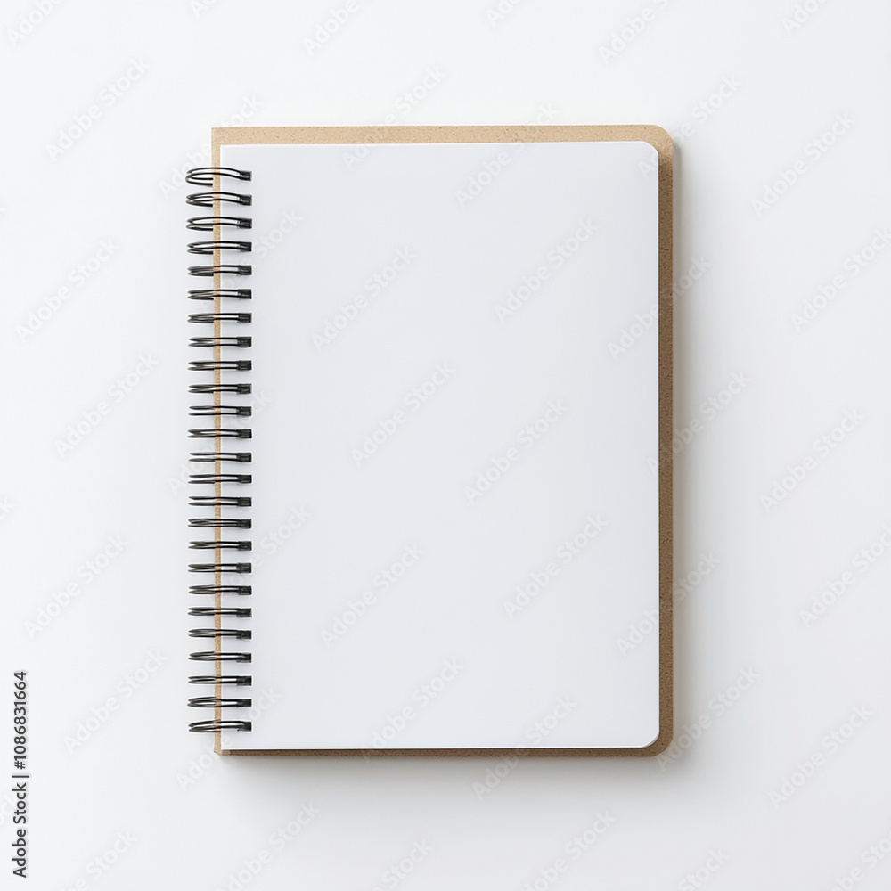 Notepad mockup, spiral notebook with blank white paper on a white background