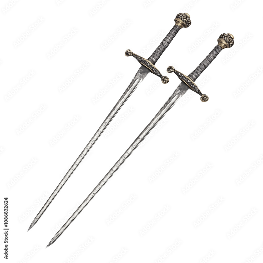 Pair of fencing metal historical swords isolated on transparent background Pair of fencing metal historical swords isolated on transparent background