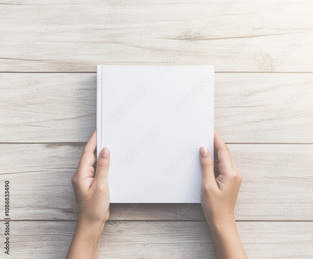 Blank Book Mockup on Wooden Tabletop Blank Book Mockup on Wooden Tabletop