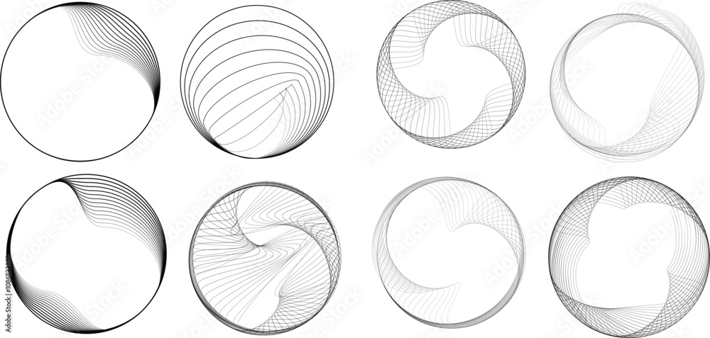 Lines in Circle Form . Rotate rounded shape Vector Illustration .Rotating circles form a ring.Rotating design element . Various circle lines forming round frame . Abstract Geometric line art Lines in Circle Form . Rotate rounded shape Vector Illustration .Rotating circles form a ring.Rotating design element . Various circle lines forming round frame . Abstract Geometric line art