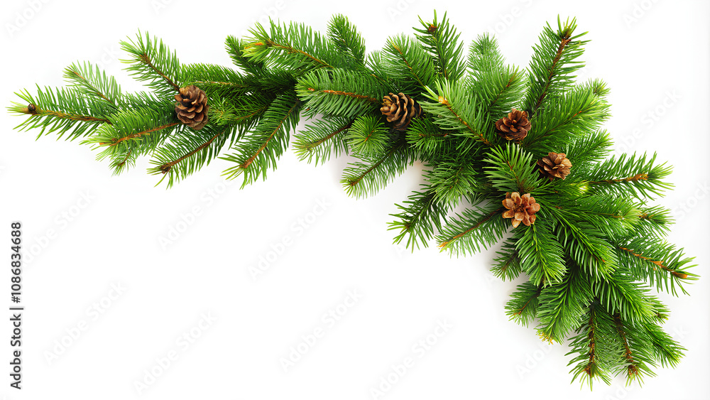 Christmas tree branch corner border, on isolate white, Clipping path Christmas tree branch corner border, on isolate white, Clipping path