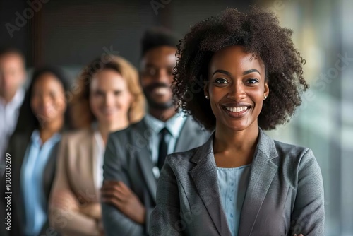 Young Successful Multi-ethnic Business Team Posing in Office and Gazing at Camera