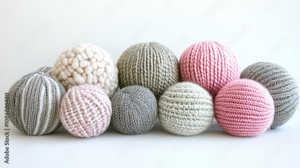 Knitted spheres in various colors and textures. Knitted spheres in various colors and textures.