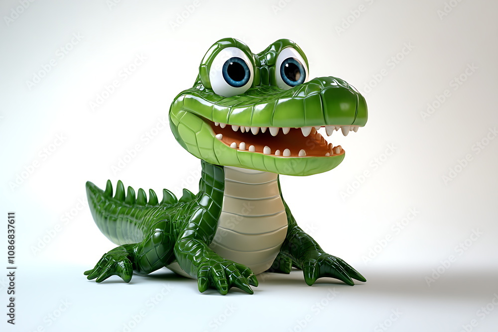 3D cartoon a happy cute alligator with big eyes