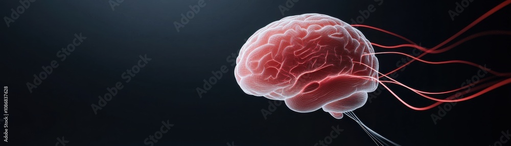 Red brain illustration with glowing neural connections on a dark background. Red brain illustration with glowing neural connections on a dark background.
