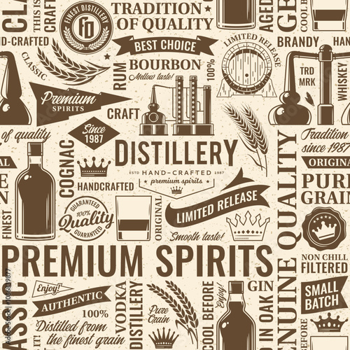 Alcoholic drinks seamless pattern or background