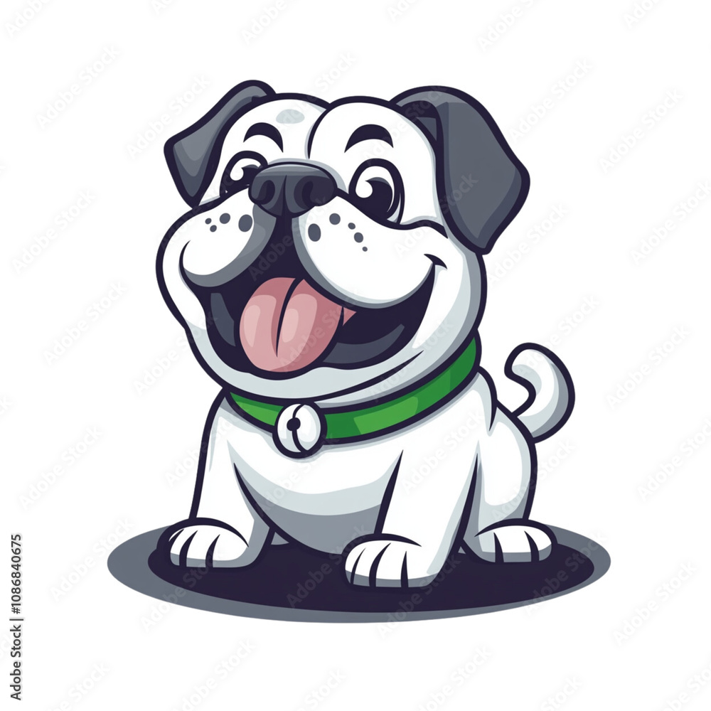 A cute bulldog, in a flat illustration style, with a simple drawing on a white background. A cute bulldog, in a flat illustration style, with a simple drawing on a white background.