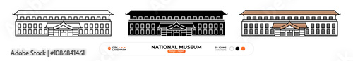 National Museum Line Icon.Tokyo_Japan, Silhouette, Color Symbol, Editable Stroke.