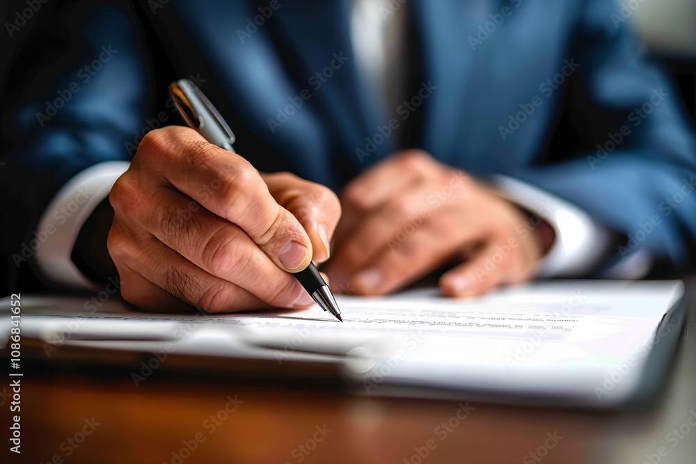 Judge Reviewing Legal Documents at Desk Judge Reviewing Legal Documents at Desk