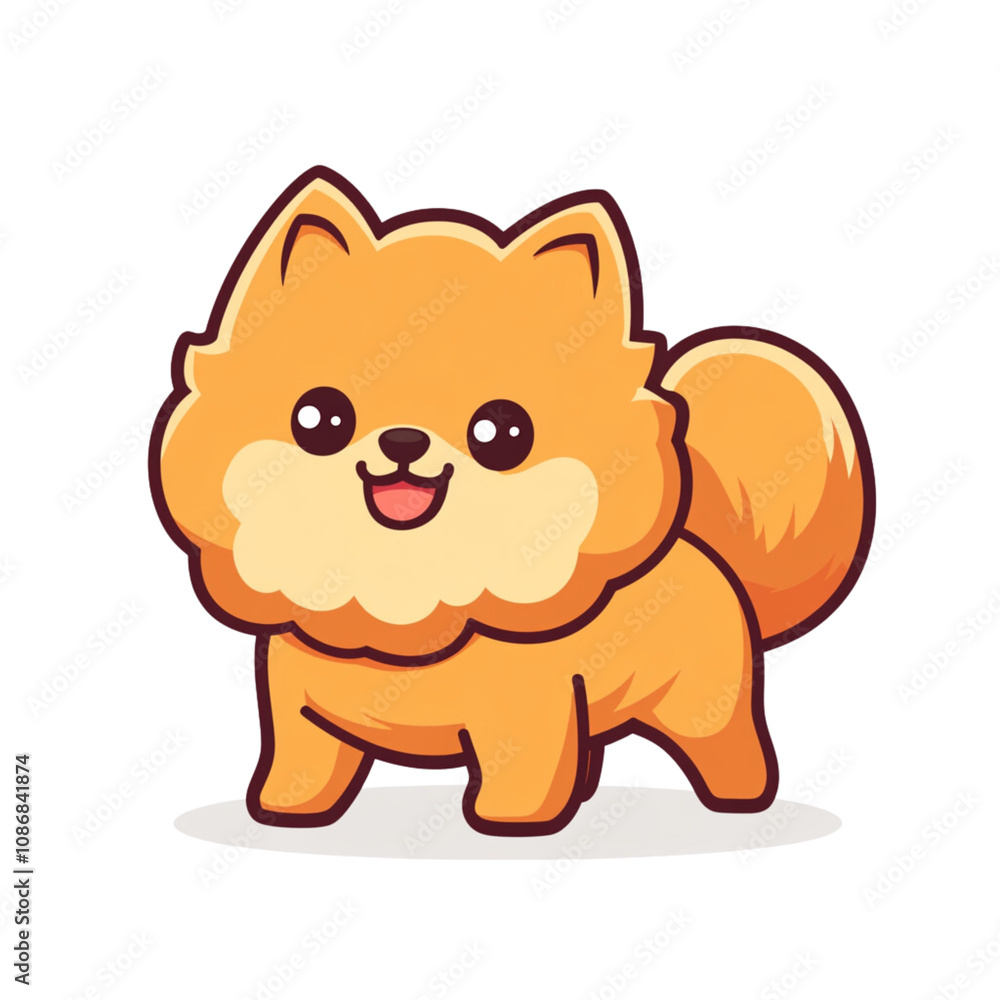 A cute Pomeranian dog, a simple flat icon design with a white background A cute Pomeranian dog, a simple flat icon design with a white background