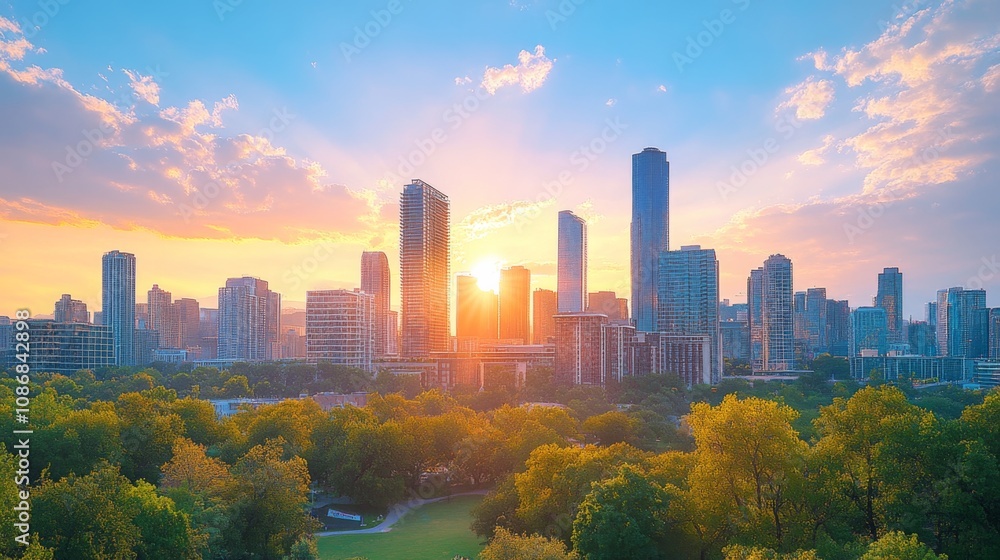 Obraz premium Sunrise Over City Skyline