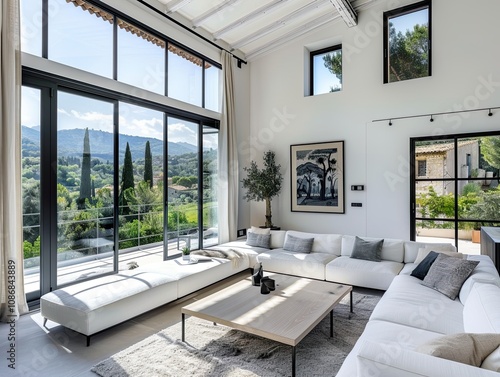 Spacious living room with panoramic views of the countryside