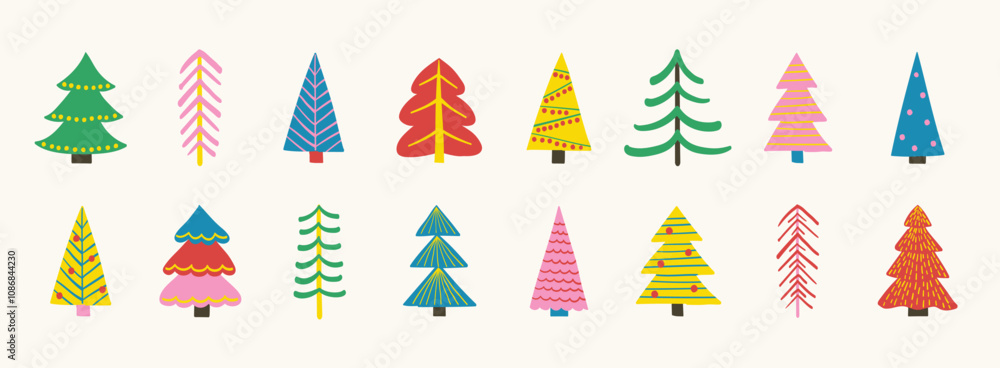 Collection of a hand drawn Christmas tree icons. Holiday decorations. Vector illustration Collection of a hand drawn Christmas tree icons. Holiday decorations. Vector illustration