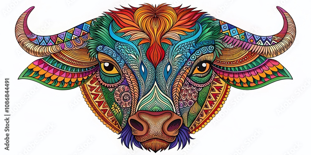 Fototapeta premium Intricate Bison Head Zentangle Art Silhouette on White Background for Unique Home Decor and Artistic Inspiration