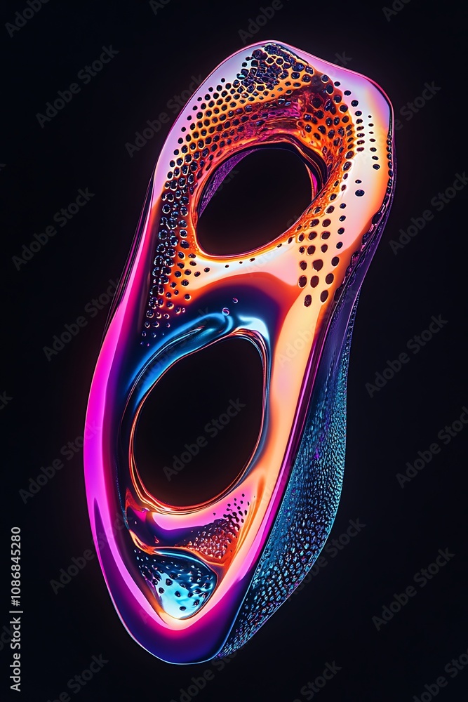 Naklejka premium Abstract 3D Shape with Vibrant Colors and Fluid Texture in a Dark Background, Creating an Eye-catching Visual Experience for Creative Projects