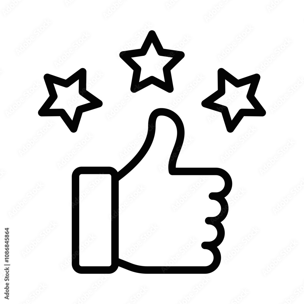 Five-star thumbs up outline vector icon. Editable stroke. Five-star thumbs up outline vector icon. Editable stroke.