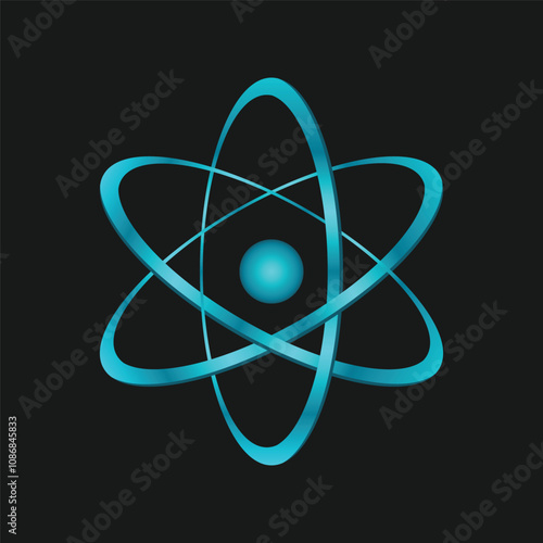 Particle of an atom. Atom structure science sign. Atom vector model