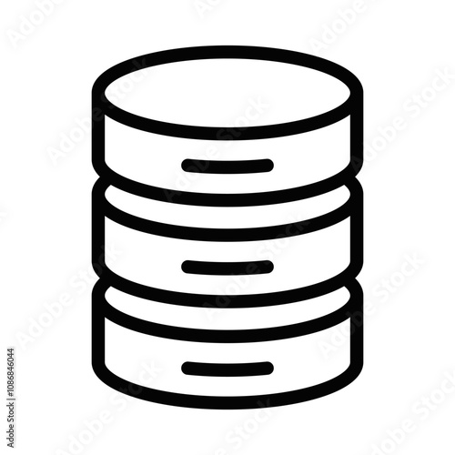 Icon of stacked cylindrical databases for storage representation. Editable stroke.