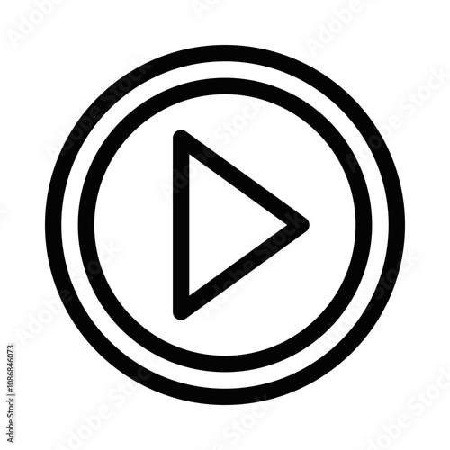 Circular play button icon for media and streaming. Editable stroke.