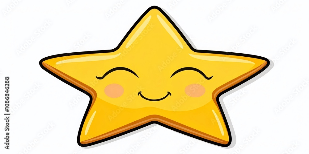 Joyful Yellow Star with Closed Eyes and Smile in Retro Pop Sticker Style, Flat Doodle Illustration for Vibrant and Cheerful Designs Joyful Yellow Star with Closed Eyes and Smile in Retro Pop Sticker Style, Flat Doodle Illustration for Vibrant and Cheerful Designs