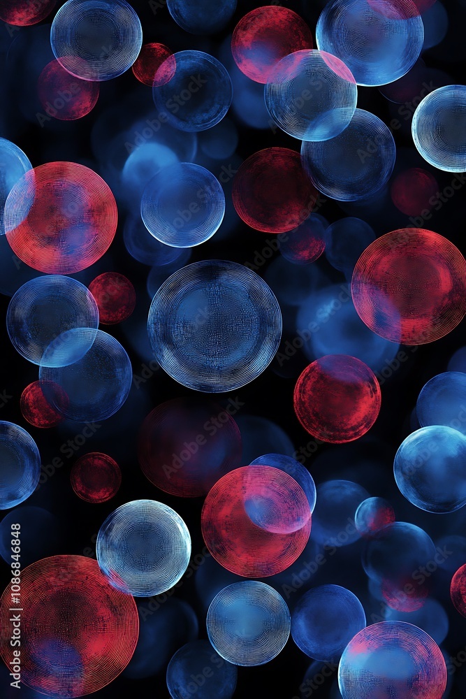 Abstract Background of Colorful Spheres in Shades of Red, Blue, and Clear, Floating in a Dark Space, Ideal for Science Theme or Digital Artwork Projects Abstract Background of Colorful Spheres in Shades of Red, Blue, and Clear, Floating in a Dark Space, Ideal for Science Theme or Digital Artwork Projects