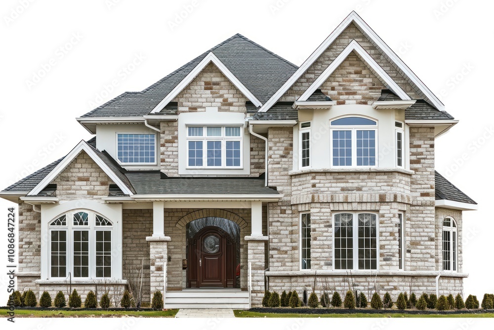 American masonry construction house architecture building white background. American masonry construction house architecture building white background.